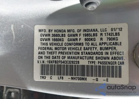 2012 Honda Civic Lx from USA, damaged, VIN 19XFB2F54CE328228